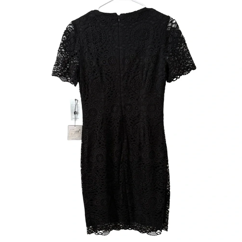 NWT Laundry by Shelli Segal Size 4 Black Lace Overlay Short Sleeve Sheath Dress